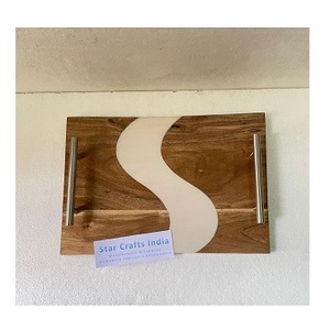 Plateau de service rectangulaire de luxe personnalisé en bois de noyer et résine époxy plateau de service assiette pour pain fruits snack vente en gros - Product Image 1