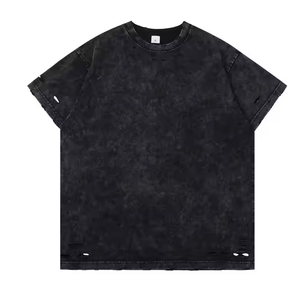 เสื้อยืดมีรูขาดๆของผู้ชายเสื้อคอตตอน100% ดีไซน์ยอดนิยม - Product Image 1