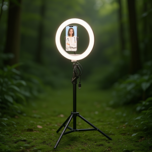 Luce ad Anello LED Personalizzabile Kristen con Specchio Personalizzabile - Product Image 3
