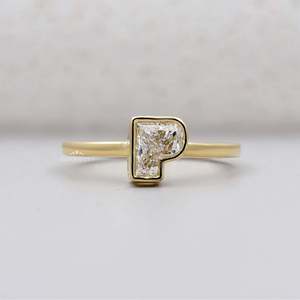 Gold P <b>Initial</b> <b>Ring</b> <b>with</b> Lab Grown Diamond - Product Image 1