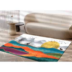 Alfombra Estampada con Paisaje Abstracto Colorido, Alfombra Contemporánea con Diseño 3D, Alfombra de Chenilla - Product Image 4