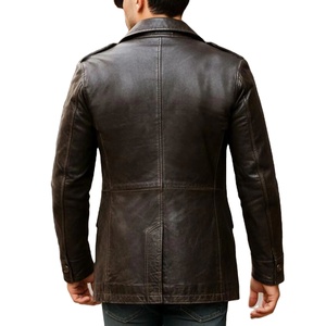 เสื้อโค้ทหนังแกะแท้สไตล์วินเทจสำหรับผู้ชาย แบบกระดุมสองแถว สีน้ำตาล เสื้อแจ็คเก็ตหนังยาว ขายส่ง - Product Image 3