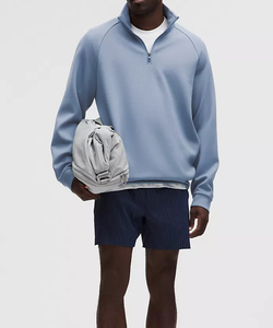 Vente en gros 100% coton sweat-shirt à épaules tombantes Quater Zip hommes personnalisé léger surdimensionné blanc broderie sweat à capuche - Product Image 5