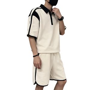 Ensemble deux pièces pour homme, été, sport, décontracté, ample, respirant, tricoté, uni, 220g, manches courtes, short, nouveau 2025 - Product Image 4