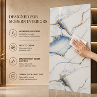 Panneau mural en PVC à texture de pierre MORLENX, en marbre gris naturel, avec revêtement UV, haute brillance, matériau décoratif d'intérieur