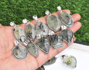 Lot en gros de pendentifs ethniques faits à la main en pierre de préhnite, plaqués argent sterling 925, parfaits pour les fêtes, les mariages, les anniversaires - Product Image 1