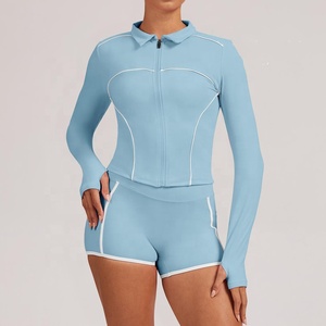 Ensembles de yoga et shorts cyclistes taille haute pour femmes, tenues d'entraînement 2 pièces personnalisées pour femme, vêtements de sport de course, soutien-gorge de sport dos nu - Product Image 2