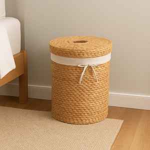 Paniers de rangement ronds en rotin tissés à la main Organisateur naturel durable avec poignées pour chaussures à linge et décoration intérieure - Product Image 3