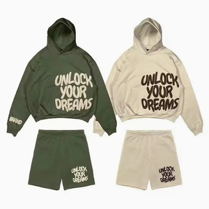 Conjunto de Pantalones Cortos y Sudadera de Forro Polar de Algodón de Dos Piezas, Transpirable, de Secado Rápido, Talla Grande Personalizada, Ecológico, para Hombre - Product Image 1