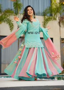 Lanzamiento del nuevo diseñador Party Wear Look Heavy Curancy Silk Top Lehenga & Dupatta Set - Product Image 3