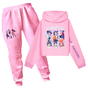ชุดคอสตูมแนว kpop นักล่าปีศาจกางเกงมีฮู้ดครึ่งเอวสำหรับเด็กผู้หญิงชุดออกกำลังกายพิมพ์ลาย Hunter Mira rumi Zoey - Product Image 3