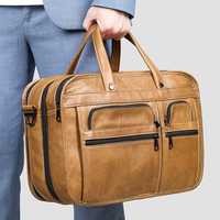 Porte-documents pour ordinateur portable en cuir véritable au design rétro, unisexe, pour les affaires et les voyages, grande capacité, réutilisable, léger, sac à main