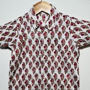 Chemise décontractée en coton à imprimé floral pour garçons, avec col |   Chemise à manches courtes boutonnée pour l'été - Product Image 5