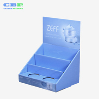 Présentoir de comptoir ondulé CBP avec bandeau arrière pour pots de crème, unité POP en carton recyclable enduit de PE, emballage plat