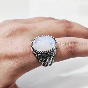 Vente en gros de bagues pour hommes, pierres de lune arc-en-ciel, feu bleu naturel, pierres précieuses, bijoux arabes orientaux, bagues en argent sterling 925 - Product Image 3