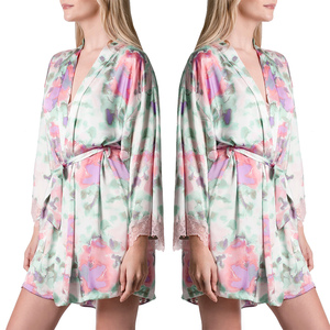 เสื้อคลุมผ้าซาตินสำหรับผู้หญิงชุดนอนผ้าไหม100% ติดป้ายโลโก้ตามต้องการ - Product Image 3