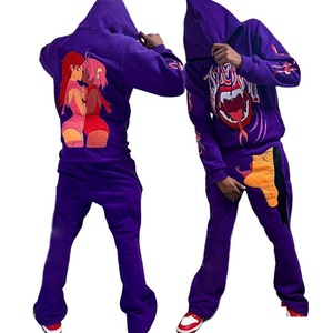 Streetwear <b>Oversized</b> Flared <b>Sweatpants</b> and Hoodie Sets Heavyweight Sweatsuit Flare Stacked Tracksuits for Men Custom Logo - Product Image 6