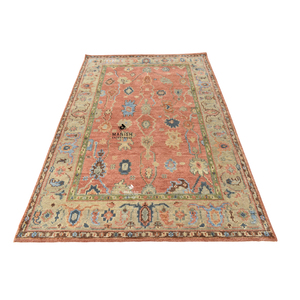 Alfombra Oushak vintage turca Alfombra anudada Alfombras con estampado floral de diseño tradicional para sala de estar dormitorio - Product Image 5