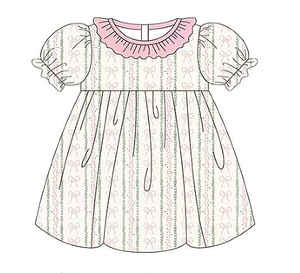 儿童服装批发 女童短袖罩衫连衣裙 蝴蝶结花卉印花儿童灯笼裤套装 荷叶边领女婴服装套装 - Product Image 4