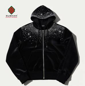 Sudadera con Capucha de Forro Polar Impermeable y Cortavientos para Hombre, con Pedrería Negra de Lujo |   Chaqueta de Invierno Personalizable OEM 100% Algodón - Product Image 1