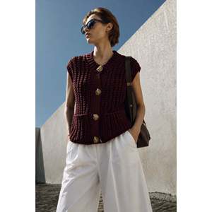 Gilet en Organdy avec détail boutonné et poches - Marron - Marron - Product Image 4