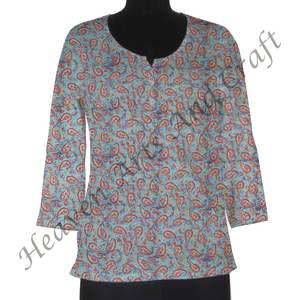 Bloque de mano de algodón indio estampado occidental ropa informal bloque de mano impreso diseñador Kurti para mujeres bloque de mano indio estampado de algodón - Product Image 1