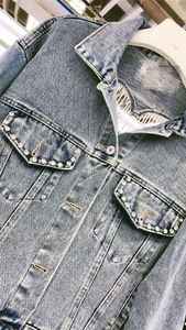 Otoño Invierno Casual mujer corazón en forma de borla Jean abrigo manga larga bolsillo Turn-Down Collar diamante chaqueta de mezclilla para mujer - Product Image 3