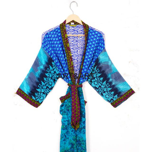 Kimono de seda japonesa reciclada Vintage de lujo para mujer, ropa de dormir transpirable para la playa, albornoz de talla grande para verano para novias - Product Image 4