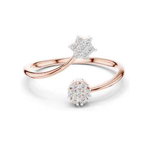 Anillo de Doble Estrella con Diamante de Laboratorio de 0.136 CT para Mujer, Claridad VVS-VS EF, Oro de 18KT, 14KT, 10KT y Plata 925, Oro Rosa, Amarillo, Blanco - Product Image 3