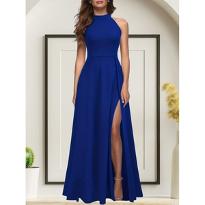 Vestido Maxi de Crepé Importado sin Mangas con Cuello Halter y Abertura Profunda para Mujer de Jane's, Ideal para Eventos Nocturnos Elegantes - Product Image 5