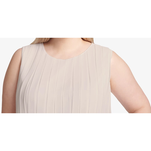 Calvin Klein Women's Plus Size Pleated <b>Bubble</b> <b>Top</b> Dark Beige Chiffon Blouse Size 3X Casual Western Style for Spring Season - Product Image 2