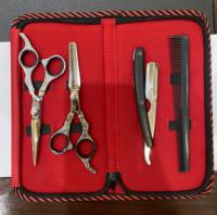 Kit de coiffeur professionnel Premium ciseaux de coupe de cheveux en acier inoxydable cisailles amincissantes rasoir droit peigne de base poignée en acier