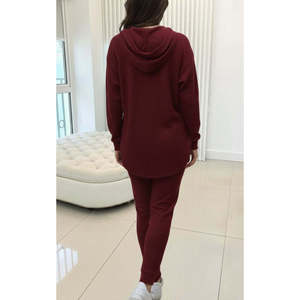 Conjunto de Dos Piezas para Mujer, Blusa Meloni con Capucha y Pantalones de Manga Larga, 29949 - Borgoña - Product Image 4