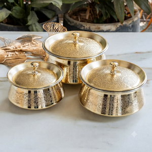 Oriental Design Brass Biryani Handi With Lid Hammered Gold Finish Biryani Cookware <b>Pot</b> For Kitchen Stovetop Cooking - Product Image 4