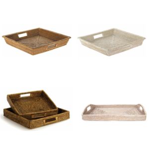 Collection mise à jour plateau de service en osier plateau en rotin de bambou organisation domestique Accent de décor à la maison - Product Image 1