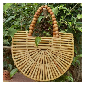 กระเป๋าไม้ไผ่ทำด้วยมือธรรมชาติน้ำหนักเบาและกว้างขวางสไตล์โบฮีเมียนเหมาะสำหรับการช้อปปิ้งวันหยุดที่ชายหาดหรือการสวมใส่ในฤดูร้อนทุกวัน - Product Image 3