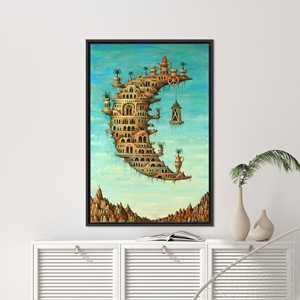 Impresión en lienzo de arquitectura surrealista encantada para decoración de habitaciones de ensueño, con marco negro - Product Image 1