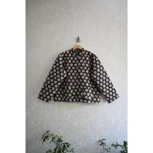 Premium <b>Women's</b> Casual Floral Woven Cotton Block Print Quilted Button <b>Jacket</b> Long Sleeve Lightweight Winter Reversible - Product Image 2