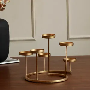 Decoración para el hogar Decoración de fiesta de lujo Metal en hierro Chapado en oro Soporte votivo Linterna Vela de metal Soporte votivo - Product Image 3