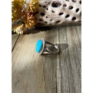 Kingman <b>Turquoise</b> Sterling Silver <b>Ring</b> Size 8.25-Navajo Handcrafted Statement Jewelry - Product Image 3