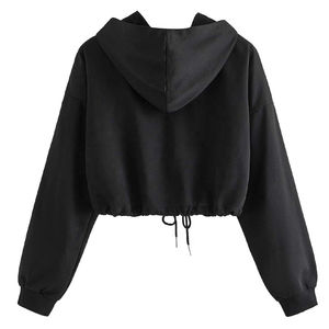 Meilleure qualité en gros ODM hiver concevez votre propre haut court à capuche personnalisé uni polyester/coton haut court femmes - Product Image 3