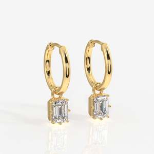 Lab Grown Emerald Cut <b>Diamond</b> <b>Dangle</b> <b>Earrings</b> 18K Gold <b>Dangle</b> <b>Diamond</b> Jewelry - Product Image 2