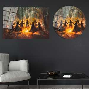 Arte de pared en lienzo impreso con diseño de danza mística - Decoración bohemia elegante, arte en vidrio templado - Product Image 1