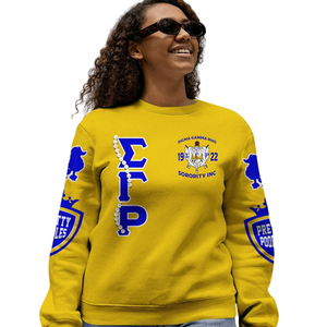 Sweat-shirt à col rond Sigma Gamma Rho 1922 Bleu Or Sororité Vêtements grecs Polaire de qualité supérieure Pull d'hiver Tenue cadeau Style femme - Product Image 5
