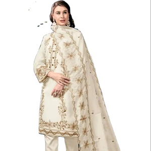 2024 dernier filet de soie brodé Shalwar Kameez Plazzo Sharara robe femmes longue fête porter costume mariages en gros usine - Product Image 1