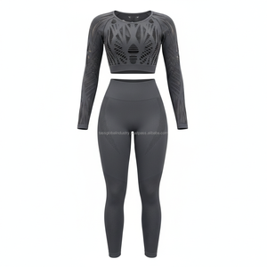 Conjunto de Yoga de 2 Piezas para Mujer, Personalizado OEM, Sin Costuras, Corte Láser, Top Corto de Manga Larga y Leggings de Cintura Alta, Ropa Deportiva para Gimnasio - Product Image 6