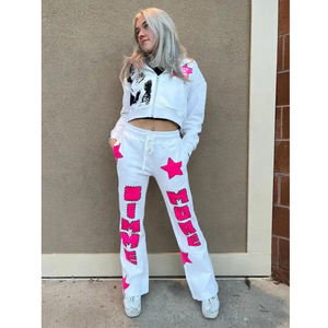 ชุดวอร์มมีฮู้ดสำหรับผู้หญิงกางเกงขาบานและเสื้อครอปแบบรูดซิปดีไซน์ใหม่ออกแบบได้ตามต้องการ - Product Image 5