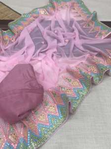 Celebre el verano con estilo, saris de trabajo bordados únicos de Fashionharbour, blusa ricamente adornada, tela Georgette para fiestas - Product Image 6