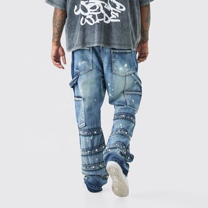 Logo personnalisé nouveau Vintage automne et hiver cargo bois pantalon baggy pantalon délavé jeans hommes vente en gros - Product Image 5