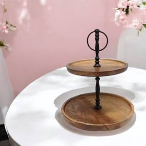Support à gâteau en bois fabriqué à la main avec base en métal doré parfait pour l'utilisation de service de gâteau de fête d'anniversaire - Product Image 4
